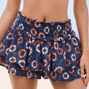 🟤NWT CELANDINE by ANTHROPOLOGIE Cotton Boho Mini Skort in Navy Print